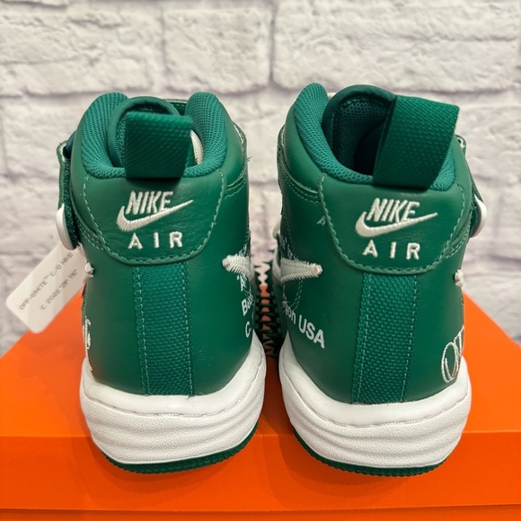 Nike AIR Force 1 MID X Off-White Mens Fashion Trainers in Green White Size 8 - Picture 5 of 7